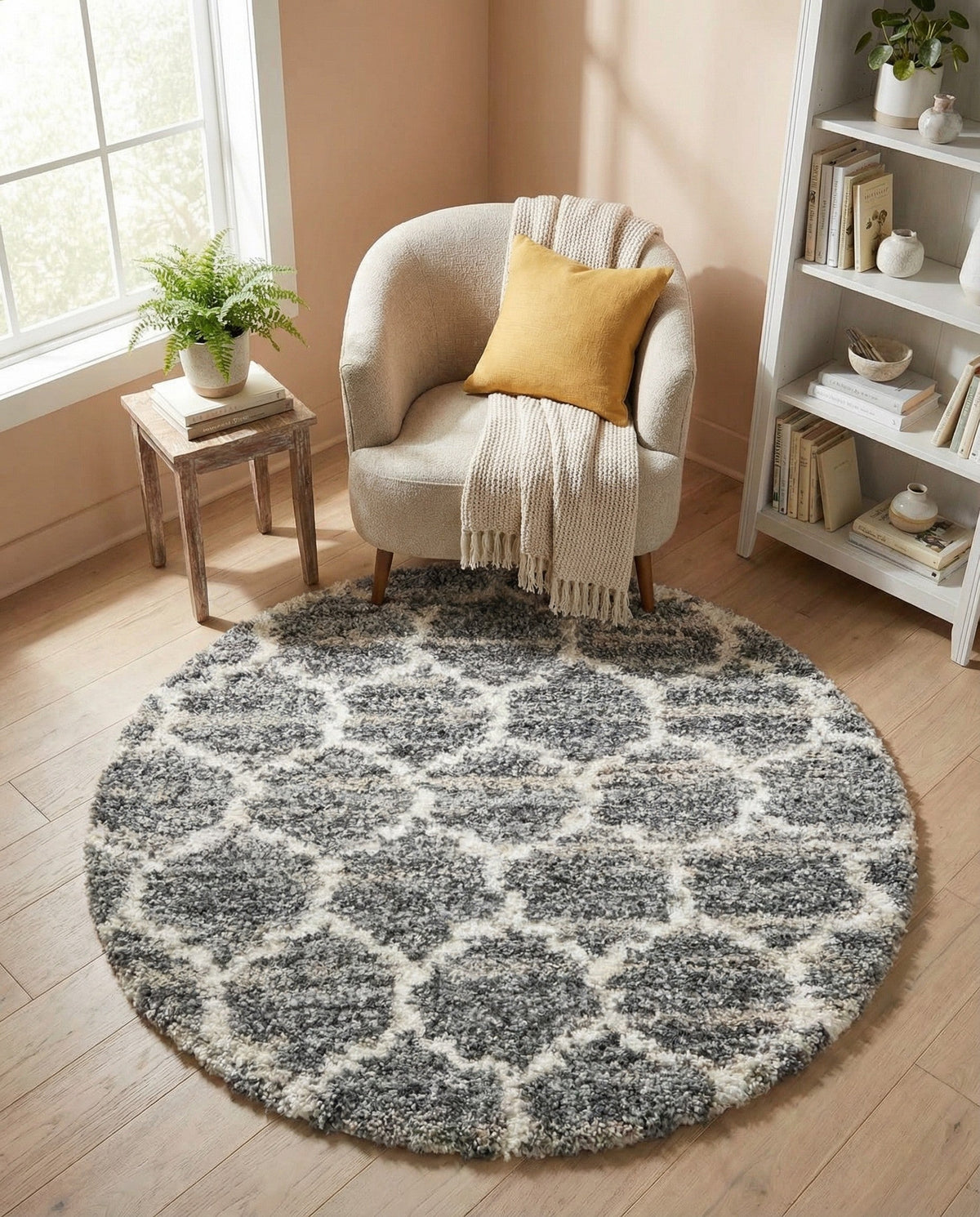 Cozy Cove Shag Collection Area Rug - Marina Round Gray  lifestyle 180