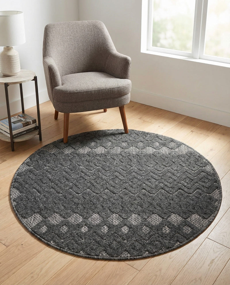 Garden Lattice Charm Collection Area Rug -  Pergola (Charcoal) Round Charcoal  lifestyle 56