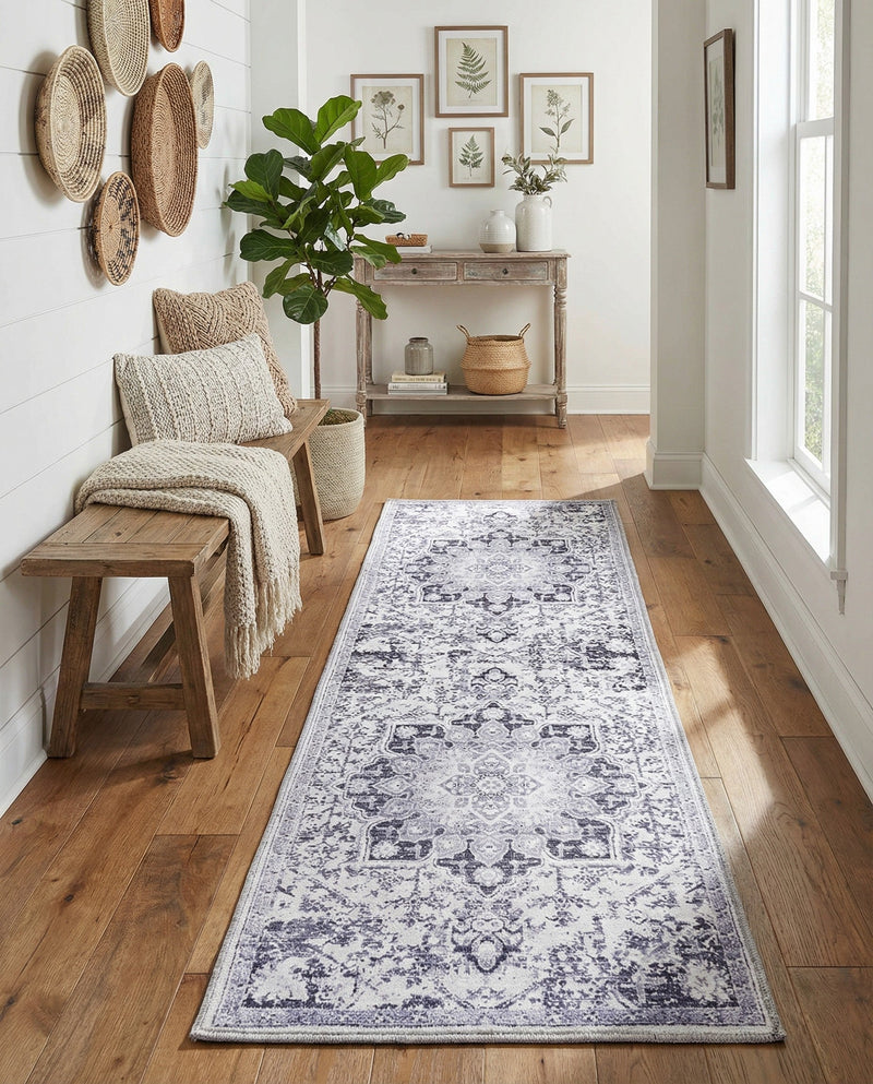 Baroque Era Collection Area Rug - Versailles (Light Gray) Runner Light Gray  lifestyle 16