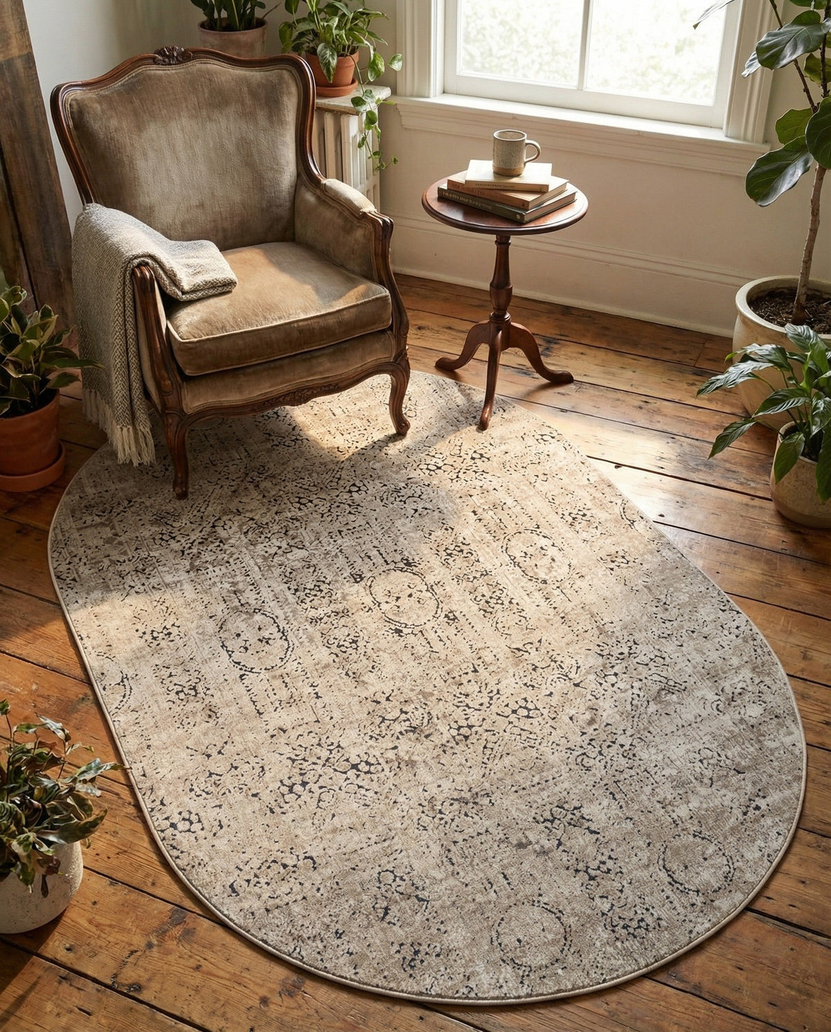 Coastal Manor Collection Area Rug -  Wavecrest Oval Beige  lifestyle 138