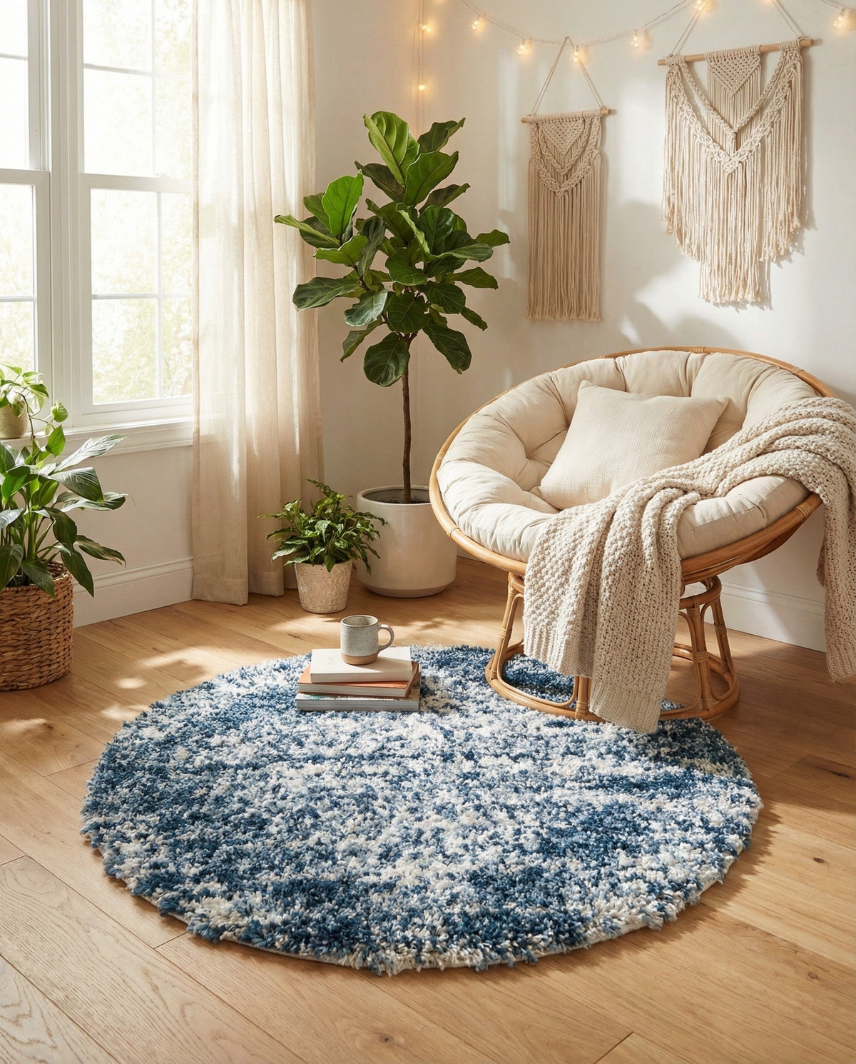 Tranquil Tides Shag Collection Area Rug -  Azure Round Blue  lifestyle 130