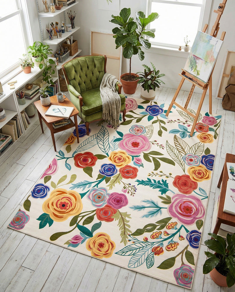 Meadow Breeze Collection Area Rug -  Petal Rectangle Ivory  lifestyle 57