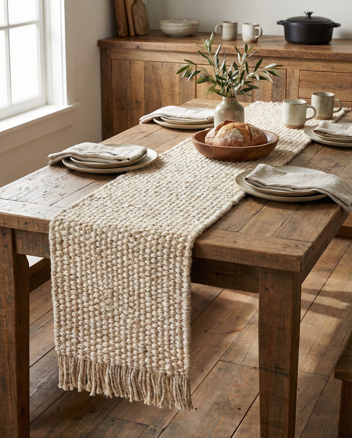 Savannah Jute Collection Area Rug - Seashore Table Runner Ivory  lifestyle 169
