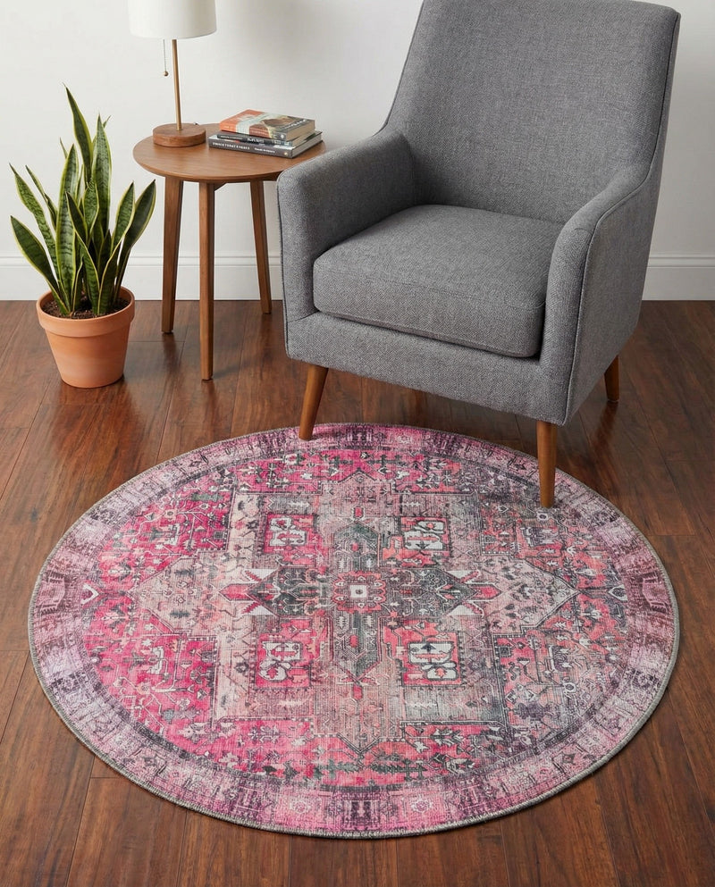 Heritage Elegance Collection Area Rug -  Windsor (Pink) Round Pink  lifestyle 43