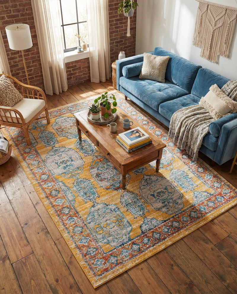 Seville Stripes Collection Area Rug -  Granada (Yellow) Rectangle Yellow  lifestyle 14