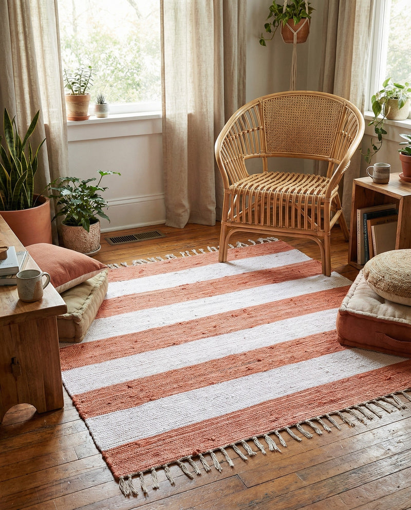 Tassel Trail Collection Area Rug - Pathway (Coral and Ivory) Square Coral and Ivory  lifestyle 54