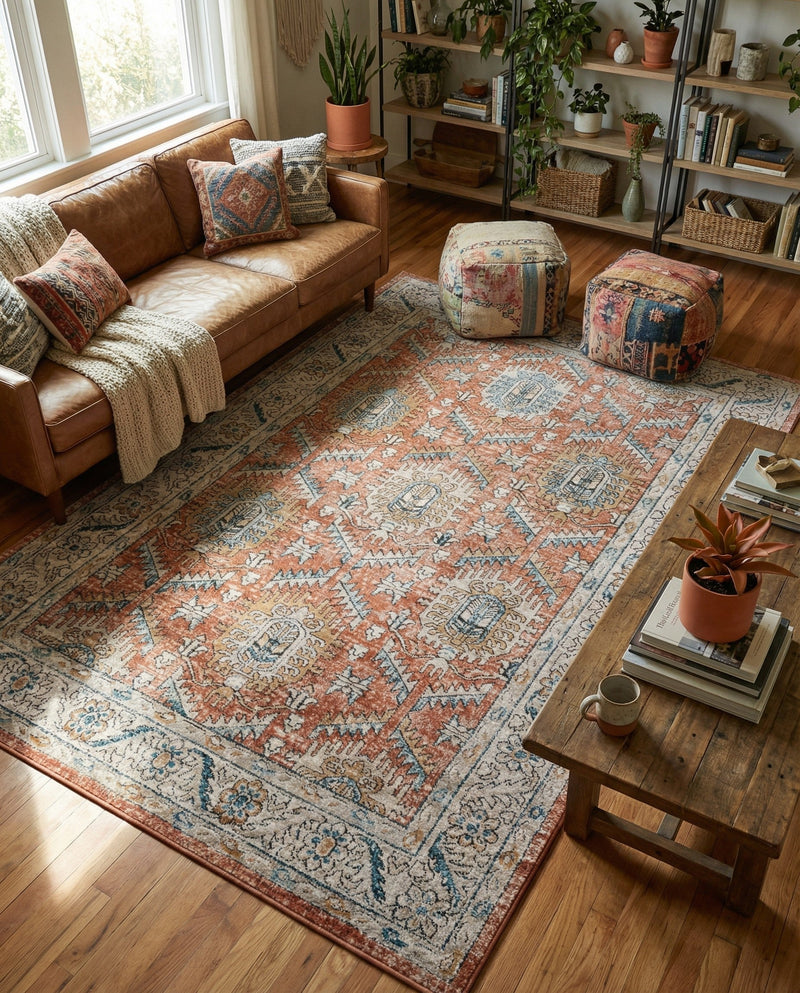 Mykonos Manor Collection Area Rug -  Paros Rectangle Salmon Pink  lifestyle 22
