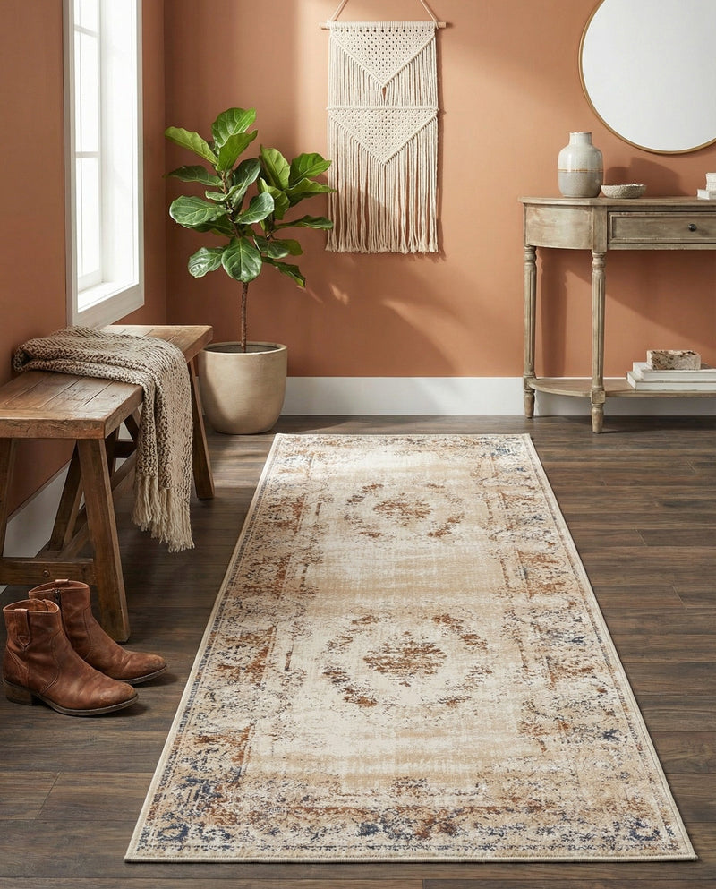 Coastal Manor Collection Area Rug -  Pierpoint Runner Blue Cream  lifestyle 65