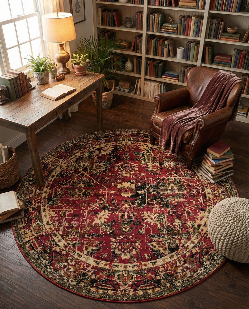 Neptune Elegance Collection Area Rug -  Galatea (Burgundy) Round Burgundy  lifestyle 72