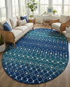 Mediterranean Lattice Collection Area Rug - Santorini (Navy and Teal) Oval Navy and Teal  lifestyle 56