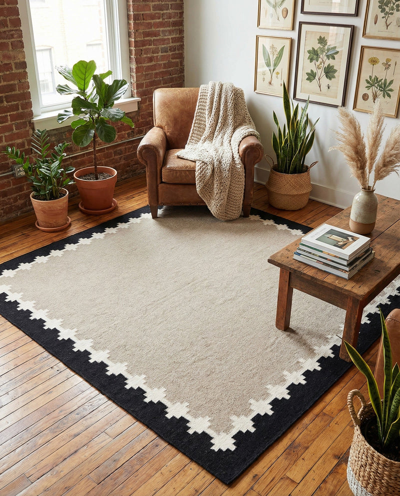 Caspian Wool Collection Area Rug - Baku Square Gray and Black  lifestyle 41