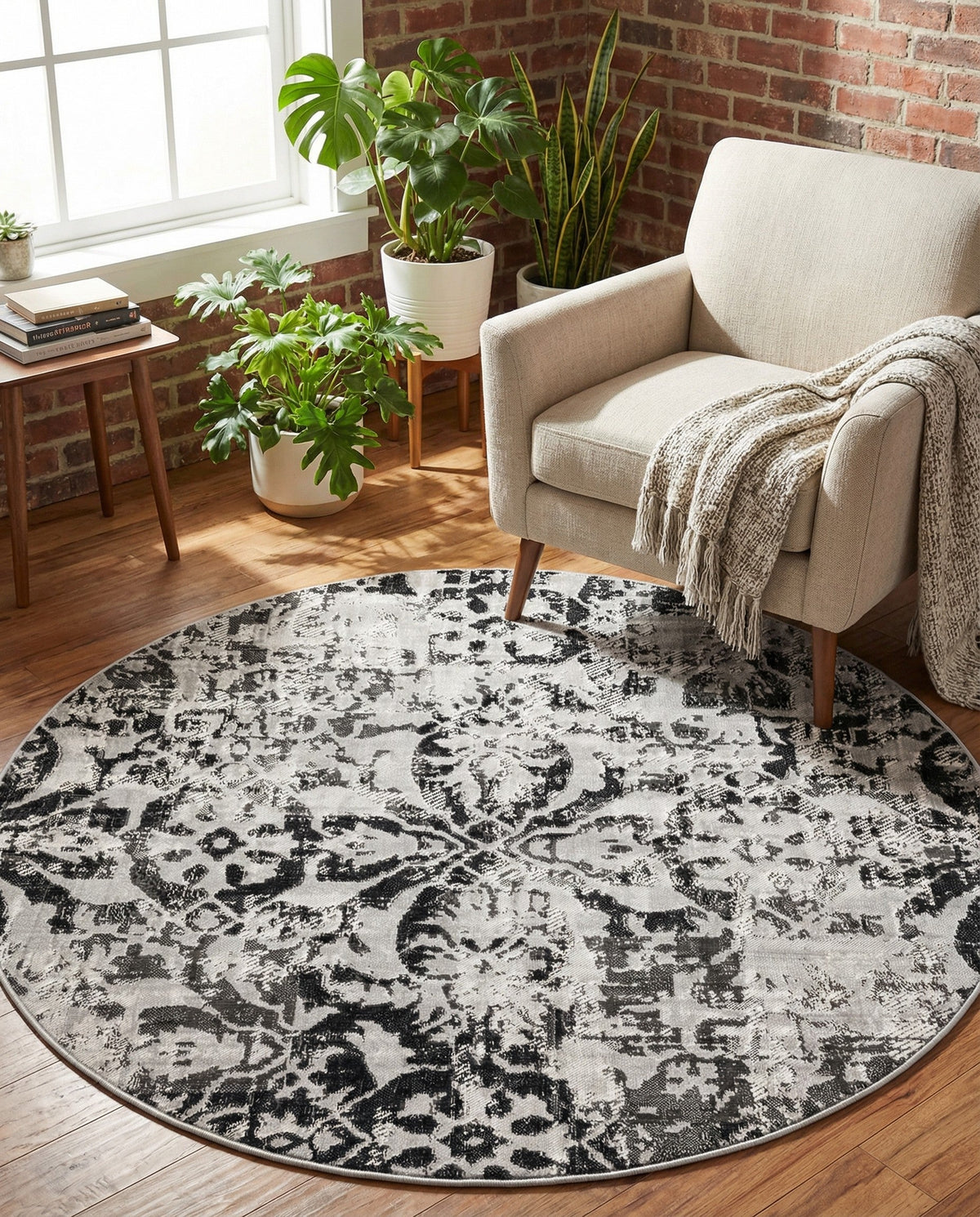 Geneva Terrace Collection Area Rug -  Morges Round Gray  lifestyle 98