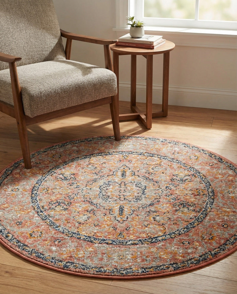 Seville Stripes Collection Area Rug - Cadiz (Brick Red) Round Brick Red  lifestyle 31