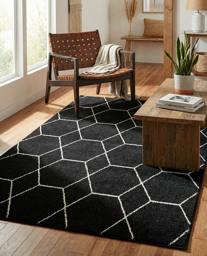 Trellis Mosaic Collection Area Rug - Arborville (Black) Rectangle Black  lifestyle 23