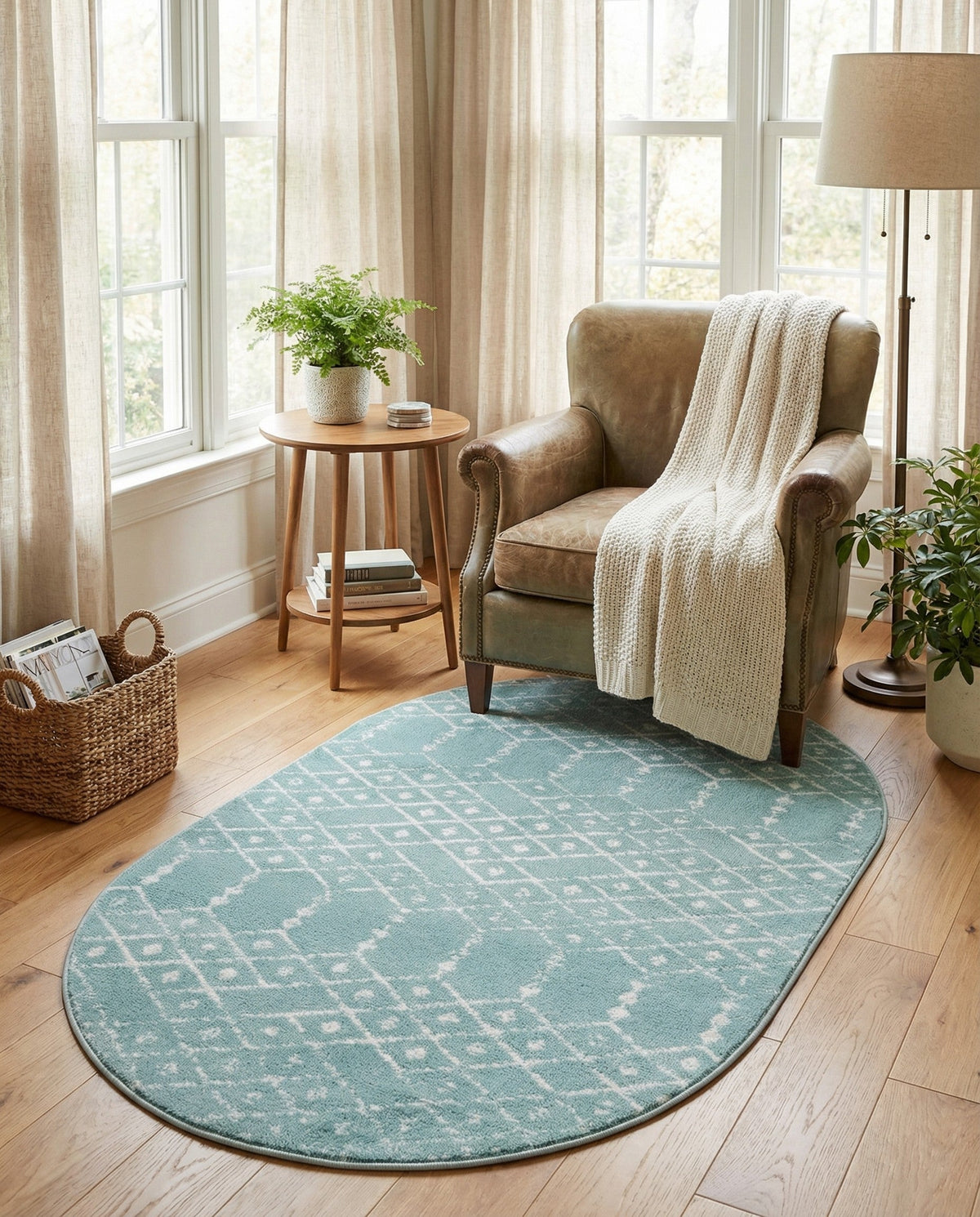 Marrakesh Lattice Collection Area Rug - Casablanca (Aqua) Oval Aqua  lifestyle 81