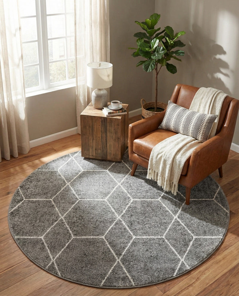 Trellis Mosaic Collection Area Rug - Arborville (Light Gray) Round Light Gray  lifestyle 76