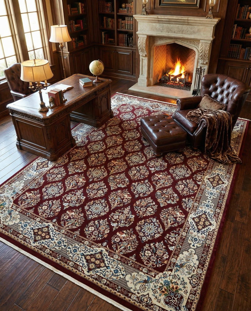 Persian Elegance Collection Area Rug -  Yazd Rectangle Burgundy  lifestyle 26