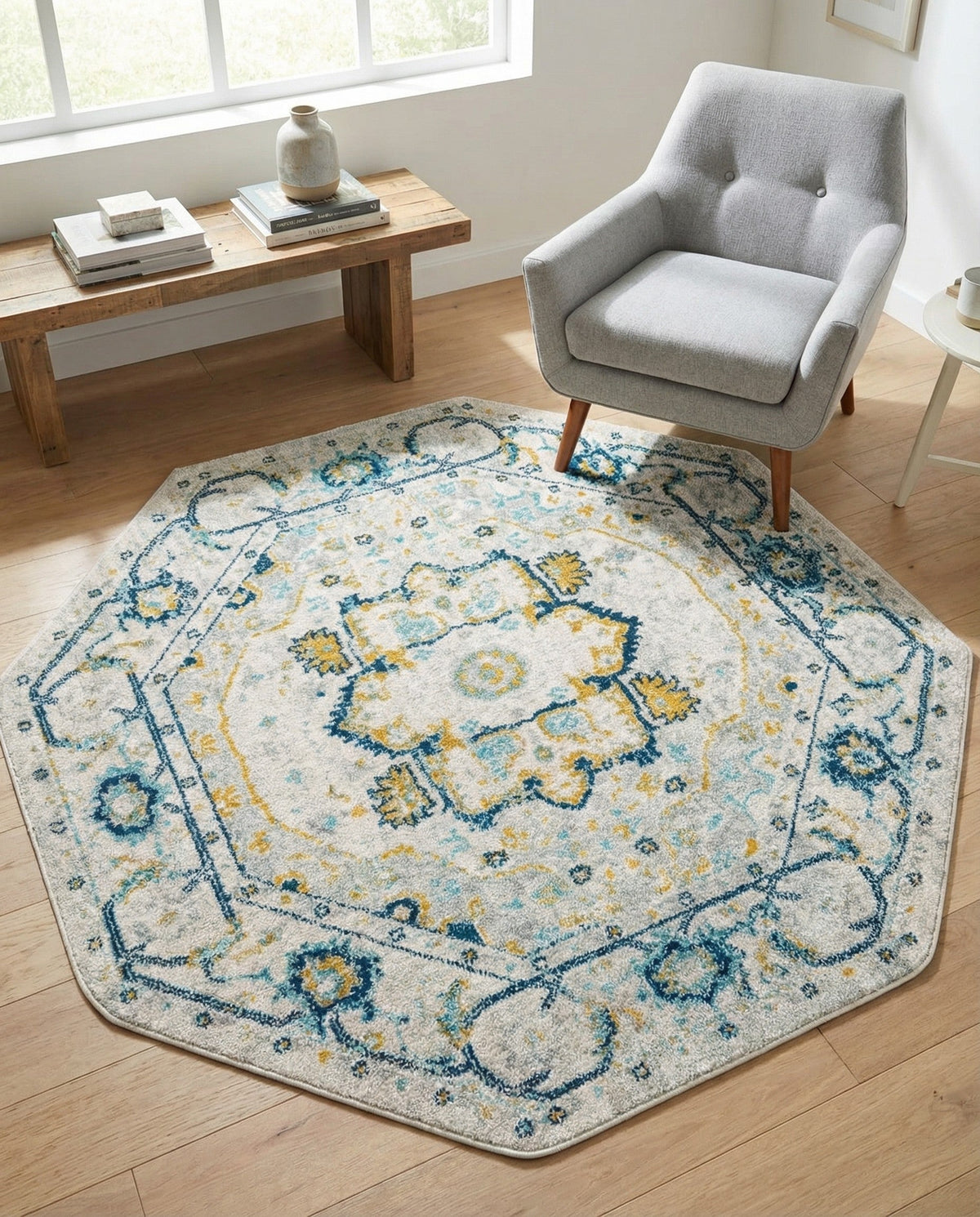 Parisian Elegance Collection Area Rug - Versailles (Gray) Octagon Gray  lifestyle 93