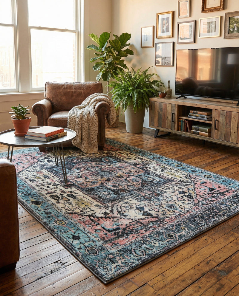 Casablanca Tapestry Collection Area Rug - Fes Rectangle Powder Blue  lifestyle 57