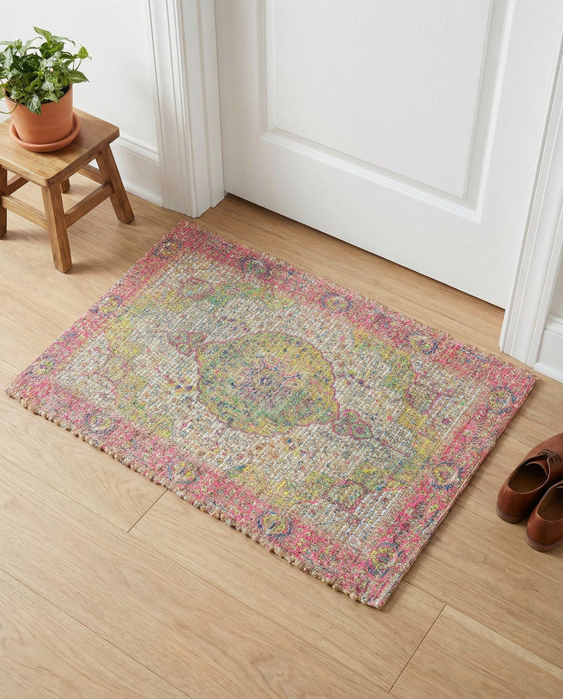 Savannah Threads Collection Area Rug - Charleston Rectangle Ivory Pink  lifestyle 8
