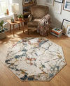 Jewel Oasis Collection Area Rug -  Opaline Octagon White Navy  lifestyle 58