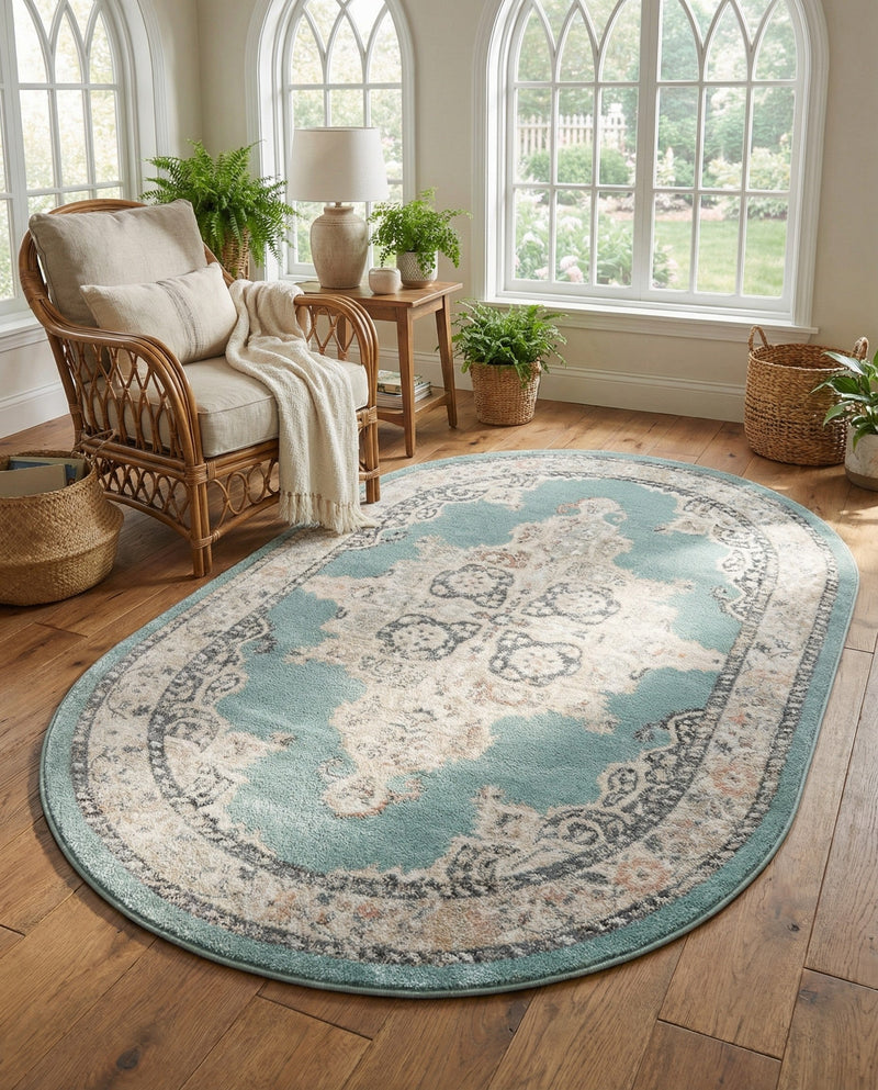 Beverly Grove Collection Area Rug -  Fairfax (Aqua) Oval Aqua  lifestyle 63