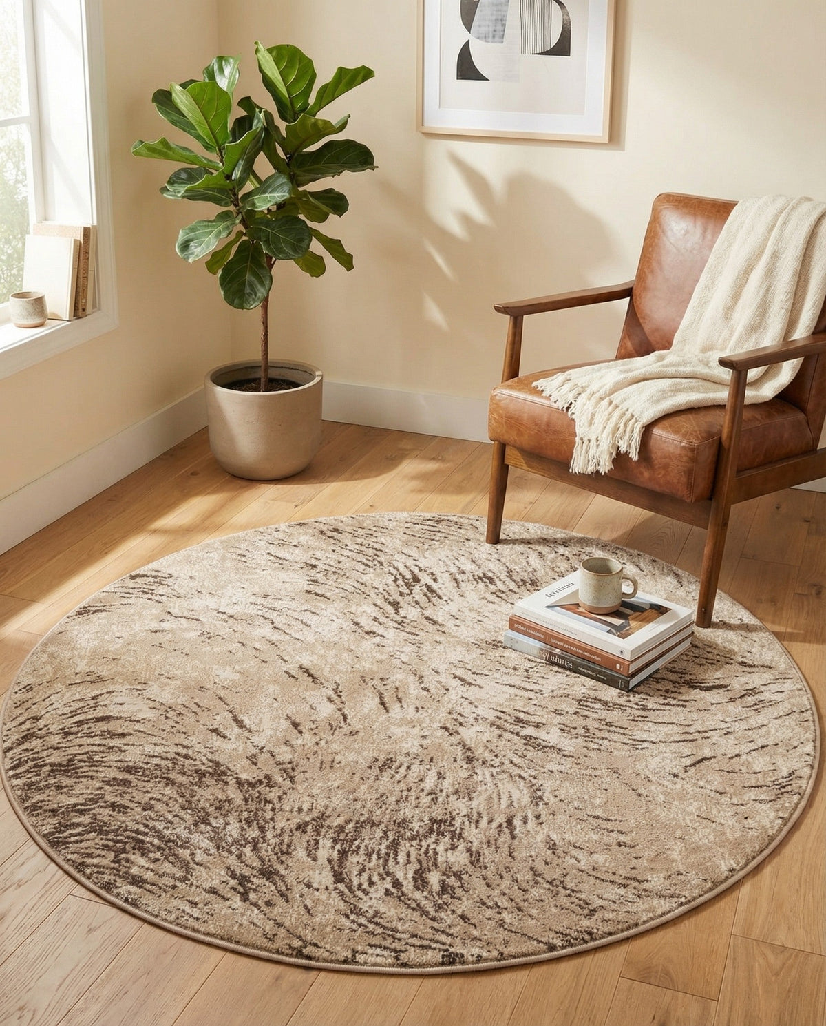 Serenity Sands Collection Area Rug -  Quietshore Round Brown  lifestyle 100