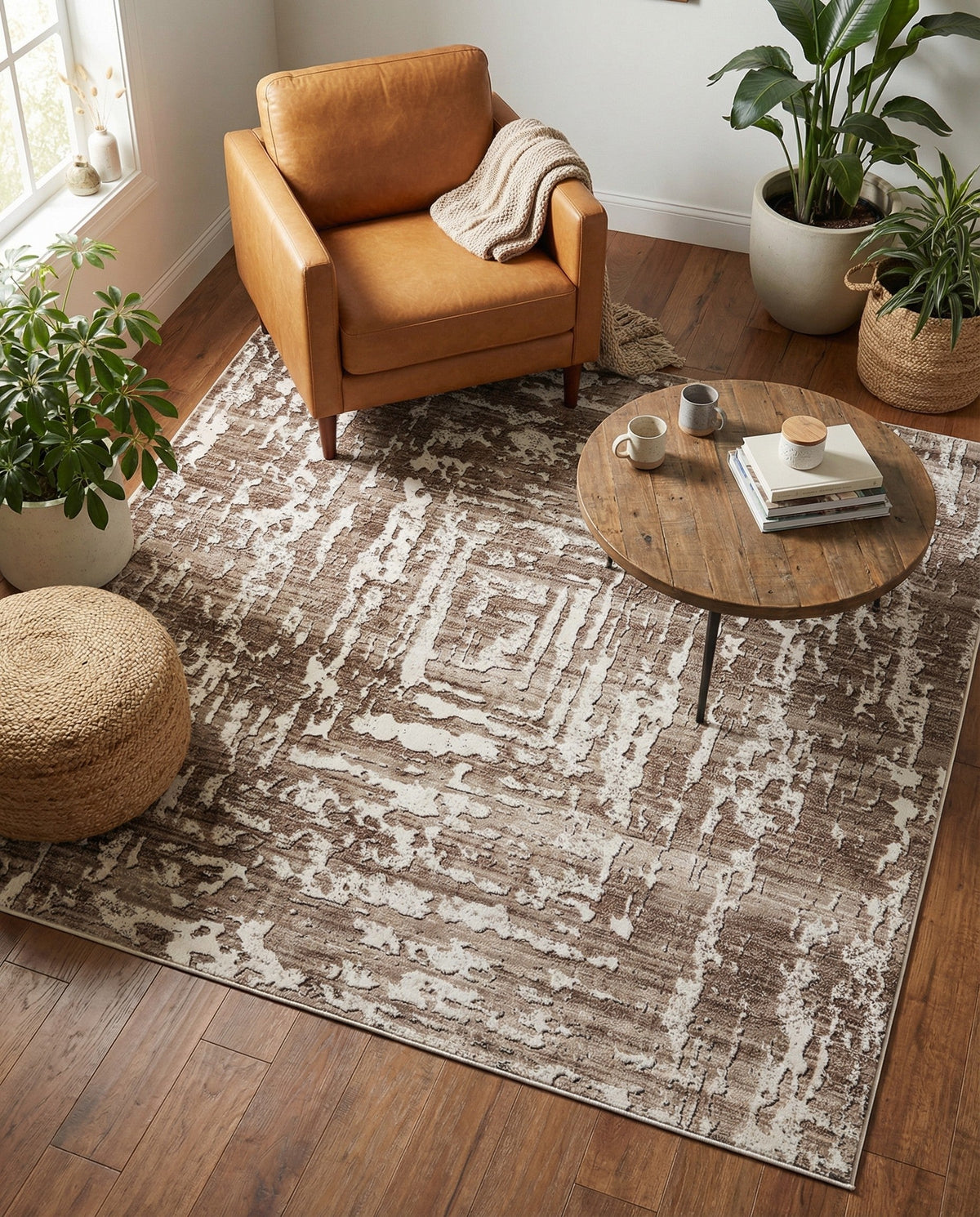 Sanctuary Retreat Collection Area Rug -  Asylum Square Chocolate Brown  lifestyle 174