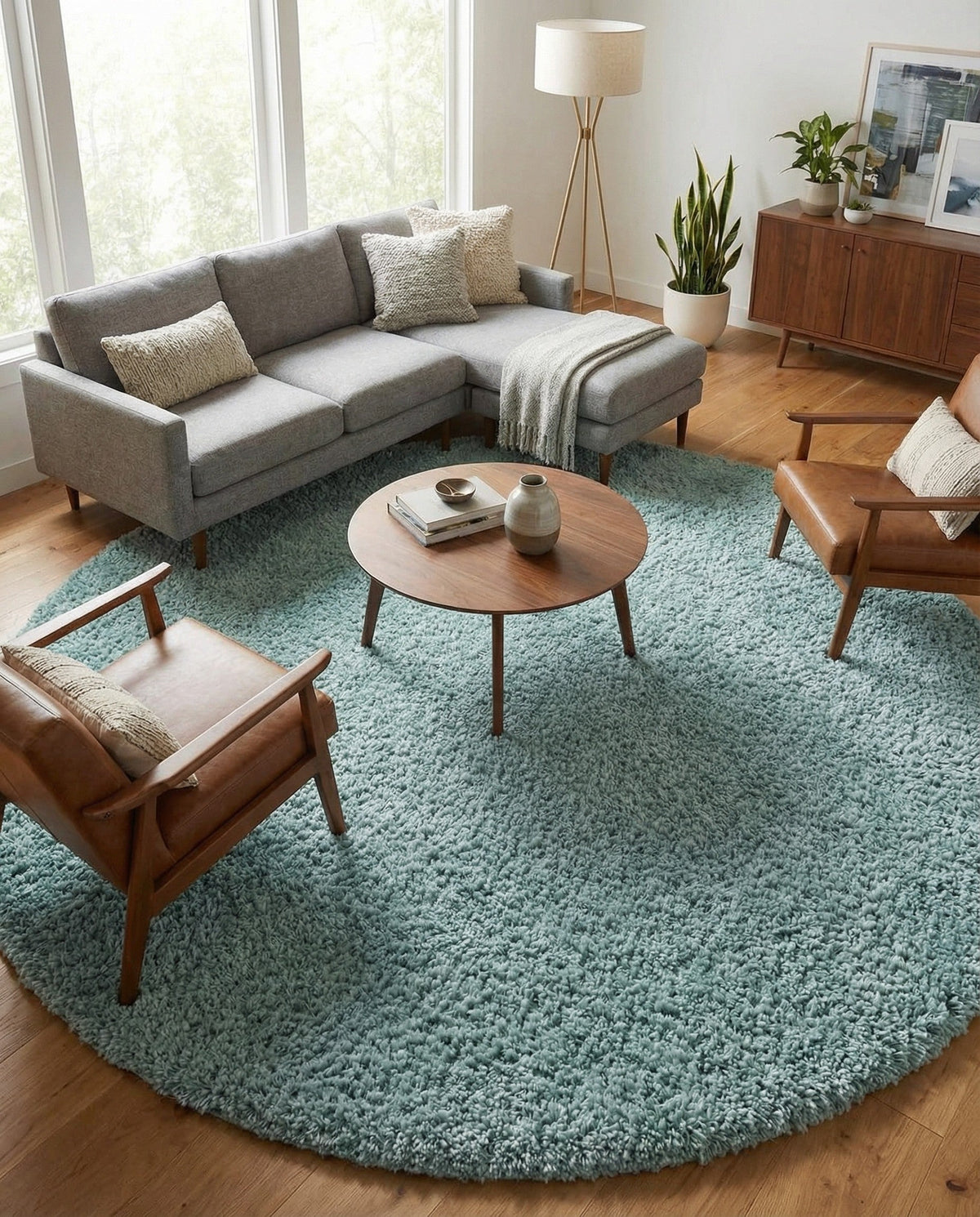 Alpine Plush Collection Area Rug -  Cortina (Aqua) Round Aqua  lifestyle 77