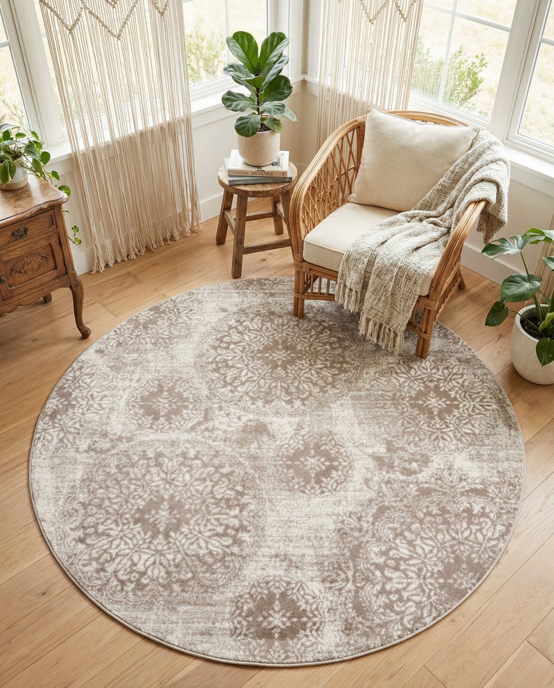 Riviera Elegance Collection Area Rug -  Monaco (Beige) Round Beige  lifestyle 54
