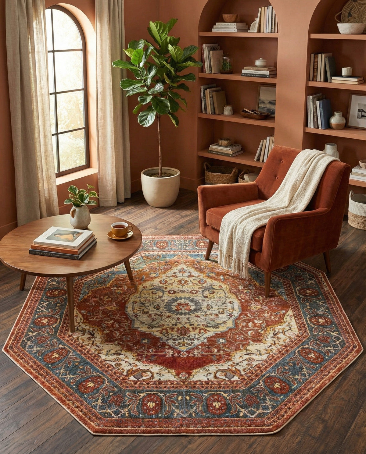 Caribbean Breeze Collection Area Rug -  Vieques Octagon Rust Red  lifestyle 102