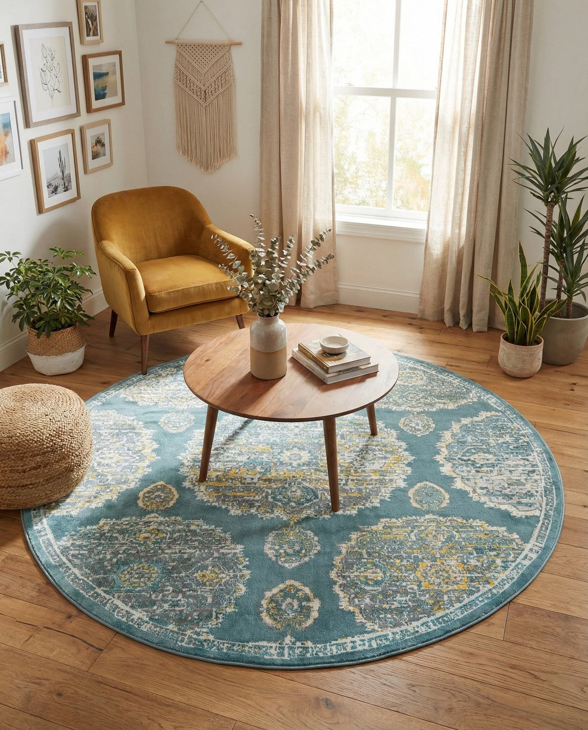 Arcadia Rugs Collection Area Rug -  Atlantis (Gray and Blue) Round Gray and Blue  lifestyle 55