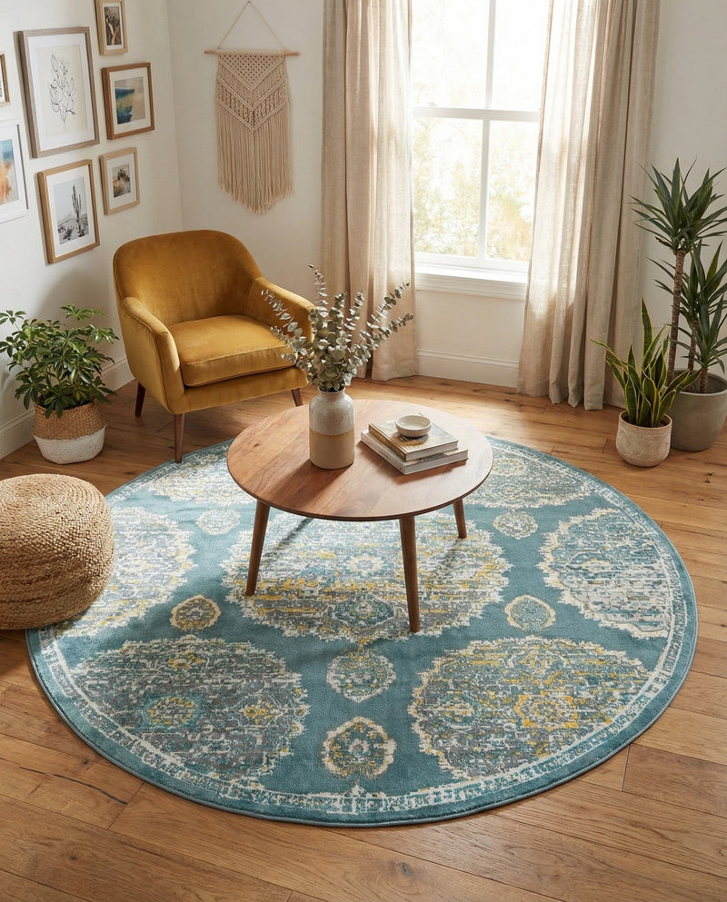 Arcadia Rugs Collection Area Rug -  Atlantis (Gray and Blue) Round Gray and Blue  lifestyle 55