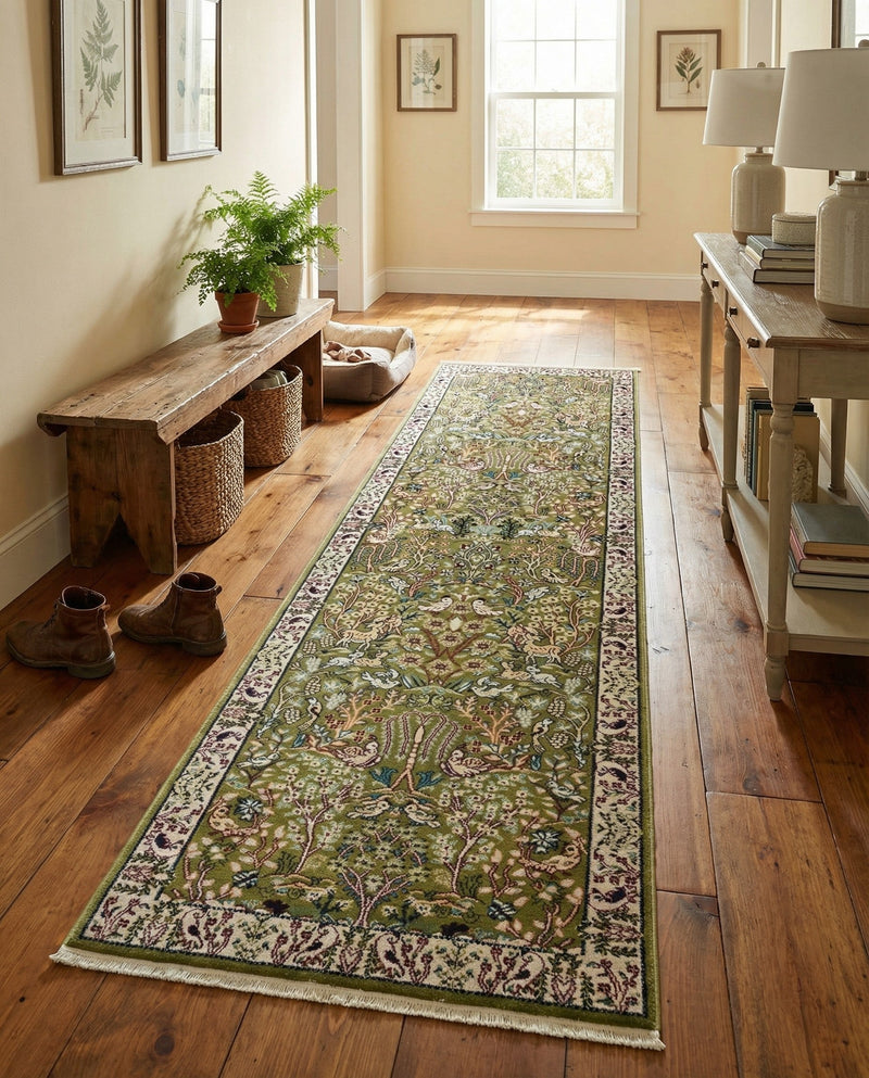Persian Elegance Collection Area Rug -  Kerman (Green) Runner Green  lifestyle 57