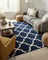 Lattice Gardens Collection Area Rug -  Floratown Rectangle Navy Blue  lifestyle 6