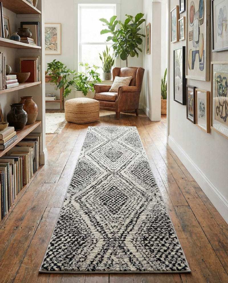 Marrakech Mosaic Collection Area Rug -  Medina Runner Black and White  lifestyle 62