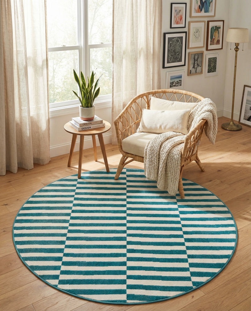 Soho Elegance Collection Area Rug -  Hudson (Turquoise) Round Turquoise  lifestyle 28