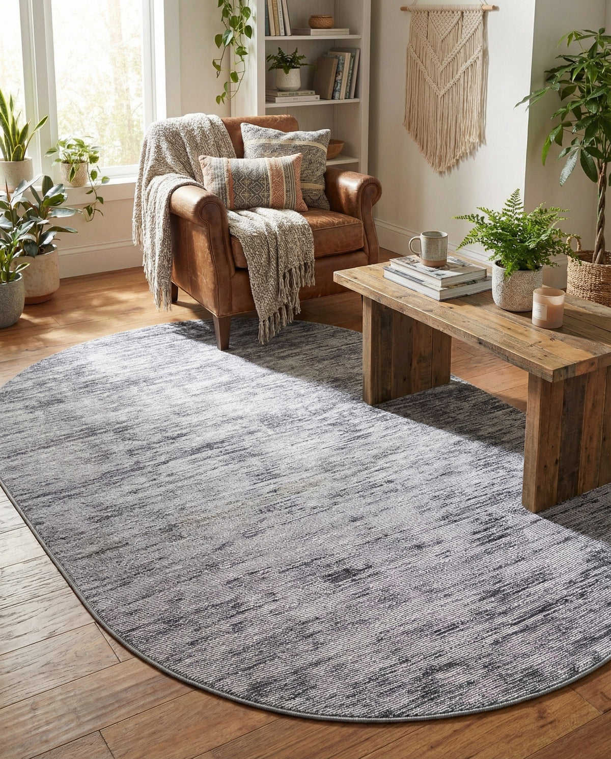 Sahara Essence Collection Area Rug - Oasis (Gray) Oval Gray  lifestyle 94