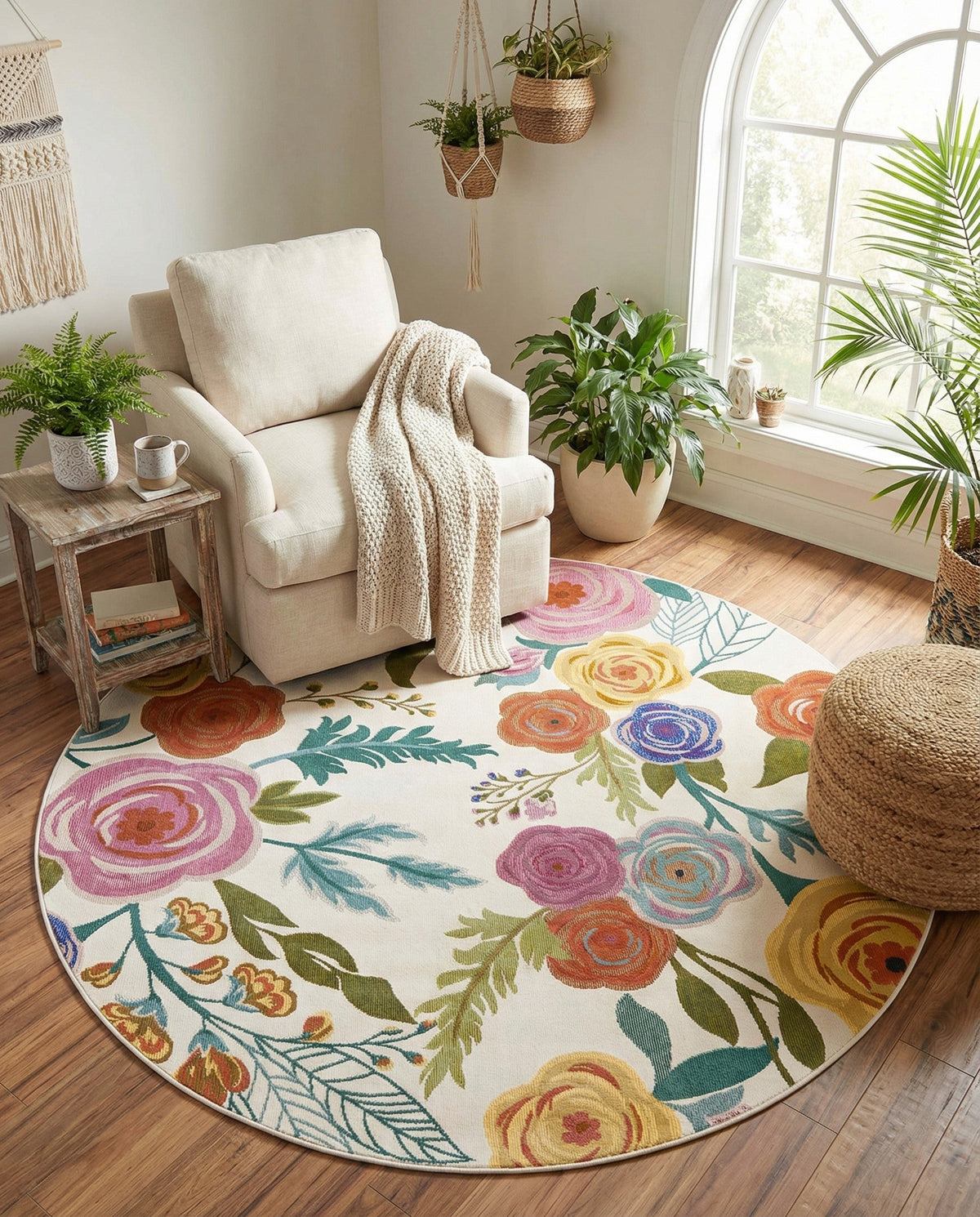 Meadow Breeze Collection Area Rug -  Petal Round Ivory  lifestyle 222