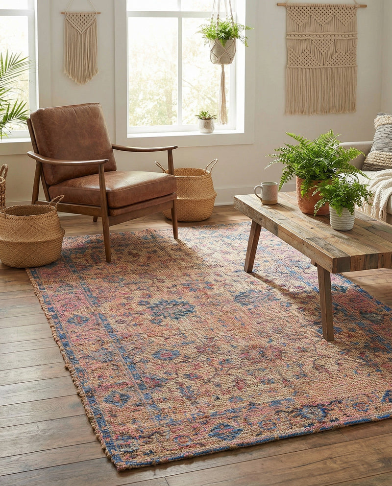 Savannah Threads Collection Area Rug - Tybee Rectangle Peach pink  lifestyle 25