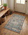 Savannah Threads Collection Area Rug - Tybee Rectangle Teal blue  lifestyle 12