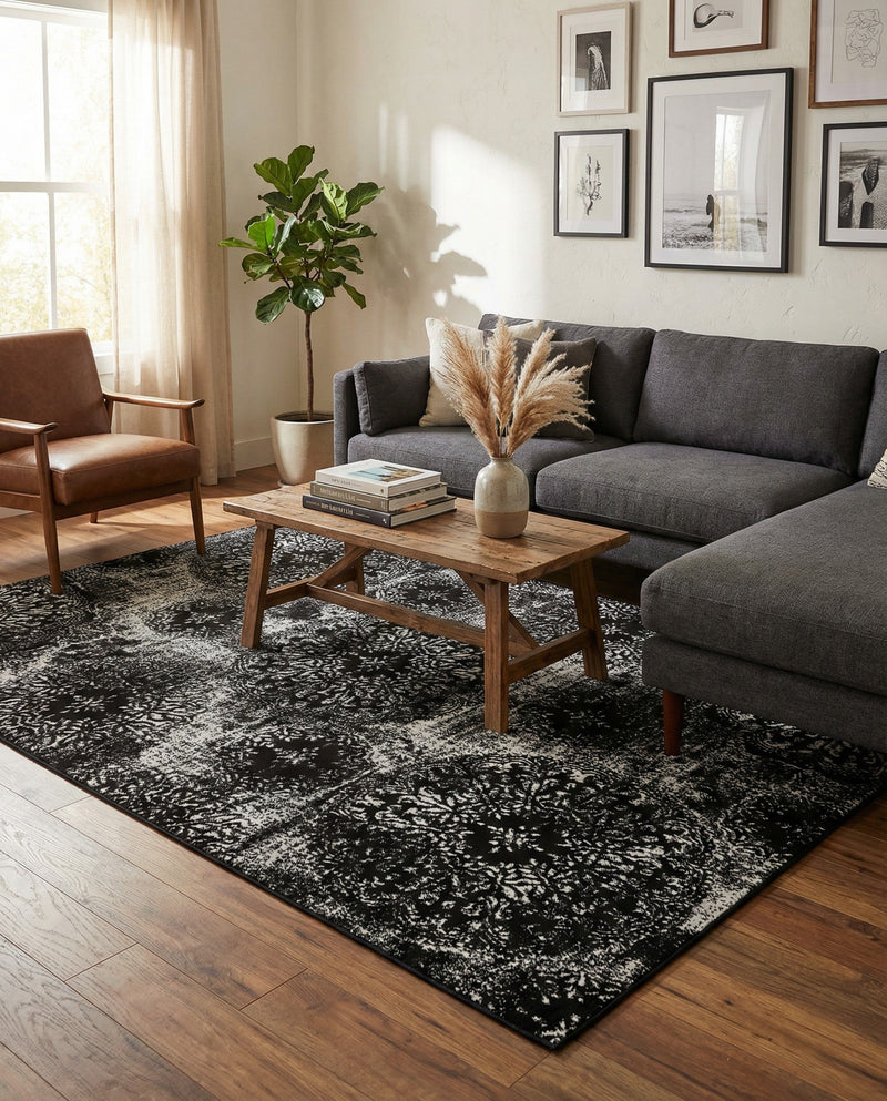 Riviera Elegance Collection Area Rug -  Monaco (Black) Rectangle Black  lifestyle 30