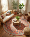 Seville Stripes Collection Area Rug -  Malaga (Brick Red) Round Brick Red  lifestyle 64