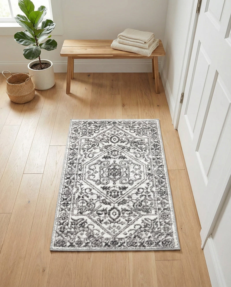 Charleston Elegance Collection Area Rug -  Seaport (white Gray) Rectangle white Gray  lifestyle 17