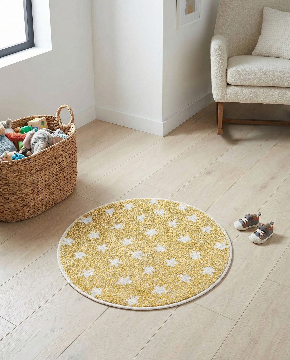 Wonder Tykes Collection Area Rug -  Mosaic Round Soft Yellow  lifestyle 135