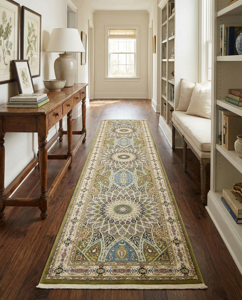 Persian Elegance Collection Area Rug -  Hamedan (Green) Runner Green  lifestyle 33