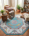 Arcadia Rugs Collection Area Rug - Eden (Aqua and Blue) Octagon Aqua and Blue  lifestyle 57
