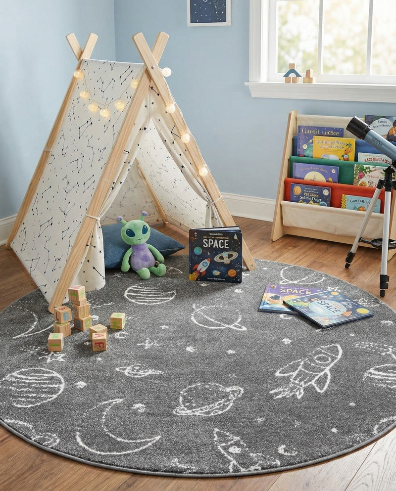 Wonder Tykes Collection Area Rug -  Jigsaw Round Gray  lifestyle 76
