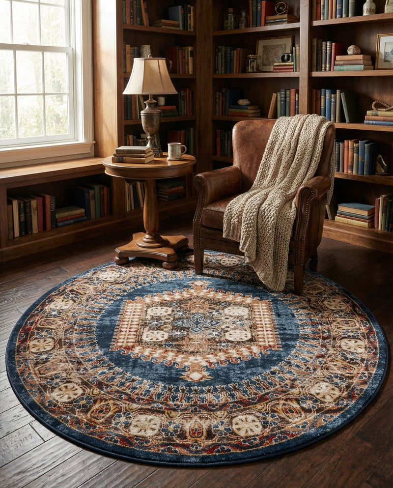 Eden Oasis Collection Area Rug -  Refuge (Blue) Round Blue  lifestyle 80
