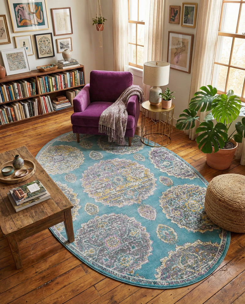 Arcadia Rugs Collection Area Rug -  Atlantis (Blue) Oval Blue  lifestyle 76